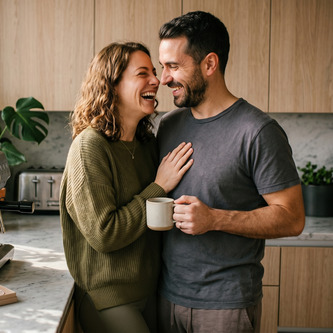 Casal feliz após transformação nos relacionamentos